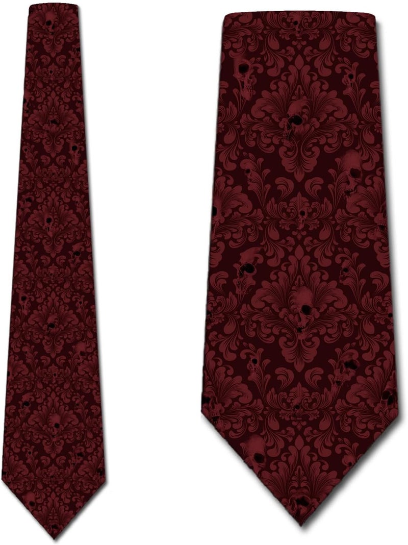 Three Rooker Skull Ties Mens Damask Necktie Halloween Tie for Men Conservative Holiday Print - Image 2